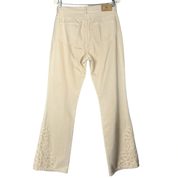 Lauren Jeans Co Size 6 Cream Denim Jeans Cropped Lace Equestrian Preppy Feminine - Picture 3 of 8